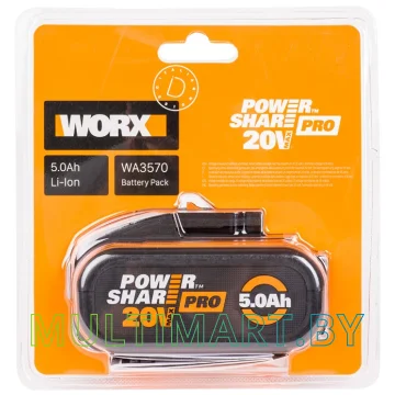Аккумулятор Worx WA3570 (20В/5 Ah) картинка 4